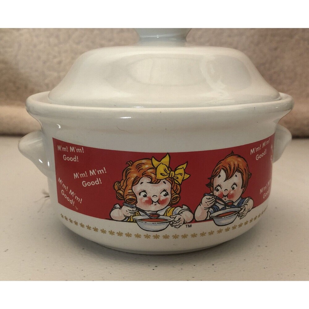 Vintage CAMPBELL'S SOUP MMMM GOOD Kids Covered Dish Soup Bowl With Lid UNIQUE